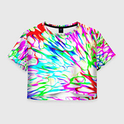 Футболка 3D укороченная женская Неоновые краски текстура неон, цвет: 3D-принт