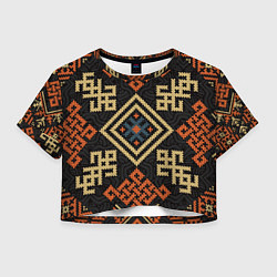 Футболка 3D укороченная женская Древний узор с защитными символами, цвет: 3D-принт