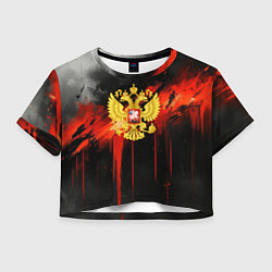 Женский топ Герб России - красная краска на черном