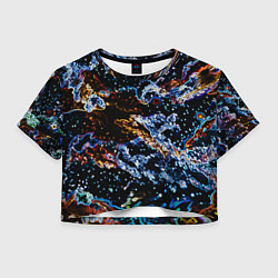 Футболка 3D укороченная женская Звёздно-кислотная абстракция, цвет: 3D-принт