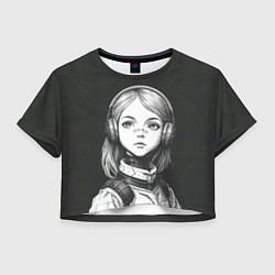 Футболка 3D укороченная женская Девушка-андроид из будущего, цвет: 3D-принт