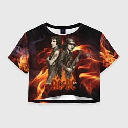 Женский топ ACDC на фоне огня
