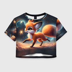 Футболка 3D укороченная женская Лиса бежит по космическому простору, цвет: 3D-принт