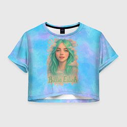 Футболка 3D укороченная женская Билли Айлиш с зелеными волосами, цвет: 3D-принт