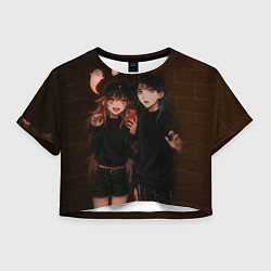 Футболка 3D укороченная женская Ху Тао и Сяо пейринг, цвет: 3D-принт