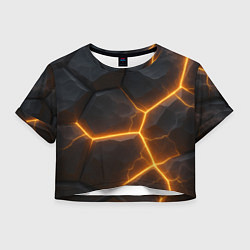 Футболка 3D укороченная женская Черные плиты с оранжевой молнией, цвет: 3D-принт
