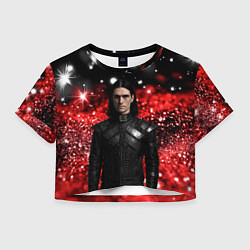 Футболка 3D укороченная женская Bones в кожаной куртке, цвет: 3D-принт