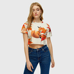 Футболка 3D укороченная женская Лиса под осенними листьями, цвет: 3D-принт — фото 2