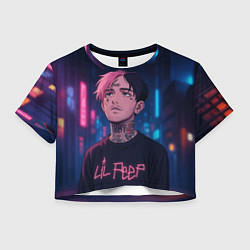 Футболка 3D укороченная женская LiL Peep - Неоновый аниме арт, цвет: 3D-принт