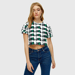 Футболка 3D укороченная женская Motorcycle turquoise, цвет: 3D-принт — фото 2