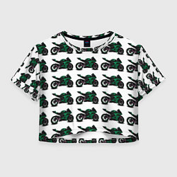 Футболка 3D укороченная женская Motorbike dark green, цвет: 3D-принт