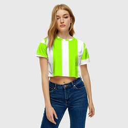 Футболка 3D укороченная женская Color light green white stripes, цвет: 3D-принт — фото 2