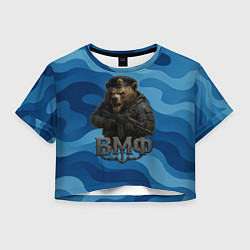 Футболка 3D укороченная женская ВМФ медведь, цвет: 3D-принт
