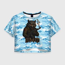 Футболка 3D укороченная женская Волк с красными глазами ВМФ, цвет: 3D-принт