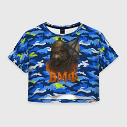 Футболка 3D укороченная женская ВМФ злой медведь в шлеме, цвет: 3D-принт