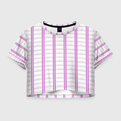 Футболка 3D укороченная женская Color white cage pink line, цвет: 3D-принт