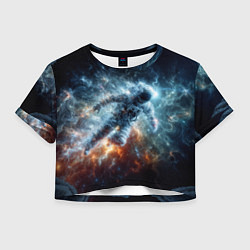 Футболка 3D укороченная женская Космонавт парит в космосе среди звезд, цвет: 3D-принт