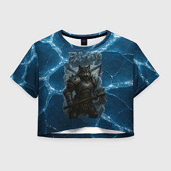 Футболка 3D укороченная женская ВМФ Волк на фоне льда, цвет: 3D-принт