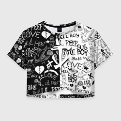 Футболка 3D укороченная женская Doom x liil peep pattern black, цвет: 3D-принт
