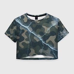 Футболка 3D укороченная женская Ледяной камуфляж, цвет: 3D-принт