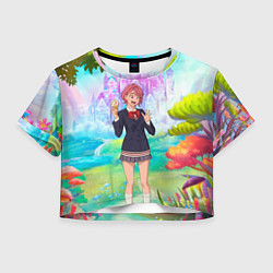 Футболка 3D укороченная женская Дандадан Сиратори Айра держит мороженое, цвет: 3D-принт