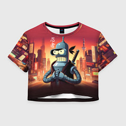 Футболка 3D укороченная женская Крутой ниндзя Бендер в ночном городе, цвет: 3D-принт