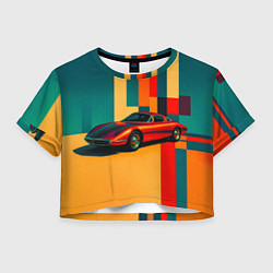 Футболка 3D укороченная женская Спорткар ретрофутуризм поп-арт 1970-е, цвет: 3D-принт