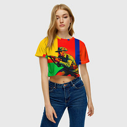 Футболка 3D укороченная женская Австралийский ретро солдат поп-арт, цвет: 3D-принт — фото 2