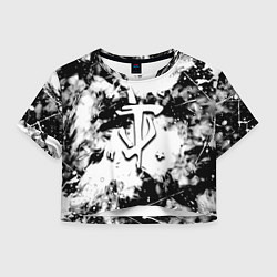Футболка 3D укороченная женская Doom краски всплеск белые, цвет: 3D-принт
