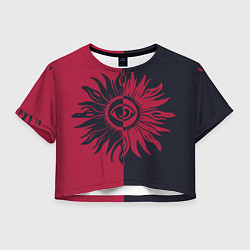 Футболка 3D укороченная женская Солнце красно-синее, цвет: 3D-принт