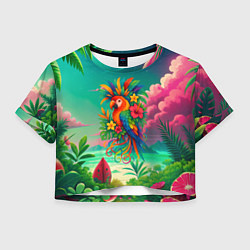 Футболка 3D укороченная женская Попугай и тропики, цвет: 3D-принт