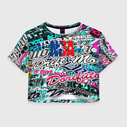 Футболка 3D укороченная женская NBA надписи текстура, цвет: 3D-принт