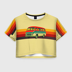 Футболка 3D укороченная женская Ретро автобус РАФ-977 поп-арт, цвет: 3D-принт
