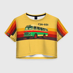 Футболка 3D укороченная женская Ретро автобус ГЗА-651 поп-арт, цвет: 3D-принт
