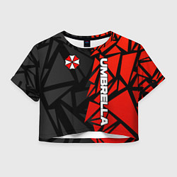 Футболка 3D укороченная женская Umbrella corp - красные фрагменты, цвет: 3D-принт