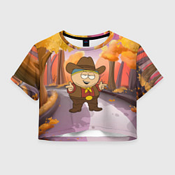 Футболка 3D укороченная женская Эрик Картман ковбой осенью, цвет: 3D-принт