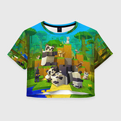 Футболка 3D укороченная женская Майнкрафт - панды, цвет: 3D-принт