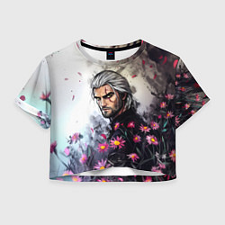 Футболка 3D укороченная женская Ведьмак среди цветов, цвет: 3D-принт