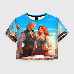 Футболка 3D укороченная женская Геральт и Трисс в мультяшном стиле, цвет: 3D-принт
