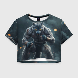 Футболка 3D укороченная женская Волк боец, цвет: 3D-принт