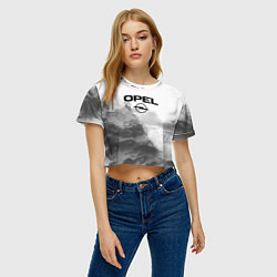 Футболка 3D укороченная женская Opel на сером абстрактном фоне, цвет: 3D-принт — фото 2