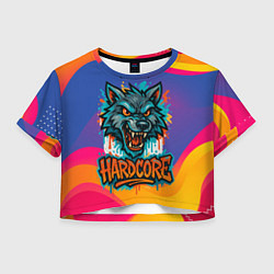 Футболка 3D укороченная женская Hardcore голова волка, цвет: 3D-принт