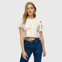 Футболка 3D укороченная женская Color white red shapes, цвет: 3D-принт — фото 2