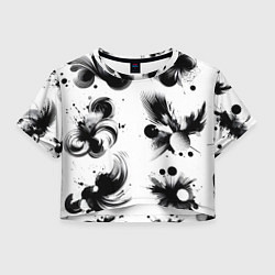 Футболка 3D укороченная женская Чёрно-белая абстракция нейроарт, цвет: 3D-принт