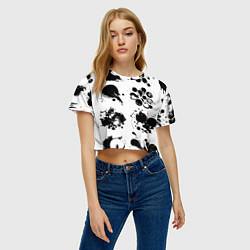 Футболка 3D укороченная женская Чёрно-белые кляксы - абстракция, цвет: 3D-принт — фото 2