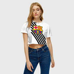Футболка 3D укороченная женская Barcelona черно белые полосы, цвет: 3D-принт — фото 2