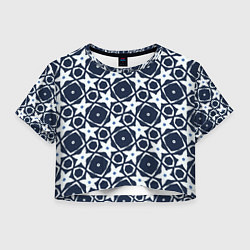 Футболка 3D укороченная женская Звезды и ромбы на синем, цвет: 3D-принт