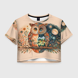 Футболка 3D укороченная женская Сова разделенная на день и ночь абстракция, цвет: 3D-принт