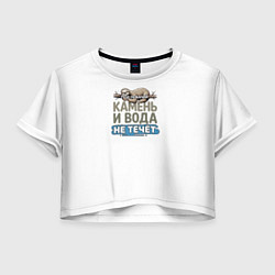 Футболка 3D укороченная женская Под лежачий камень ленивец бежевый арт, цвет: 3D-принт