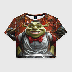 Футболка 3D укороченная женская Шрек в деловом костюме, цвет: 3D-принт